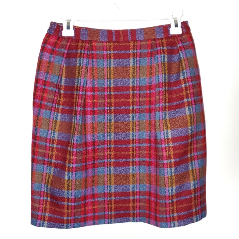 Vintage 80's Plaid Wool Skirt Small